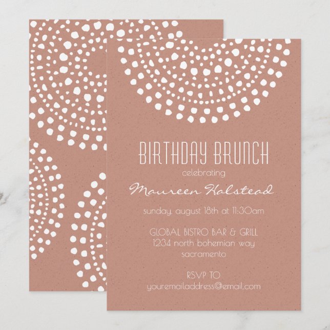 Boho Bali Birthday Brunch on Copper Invitation (Front/Back)