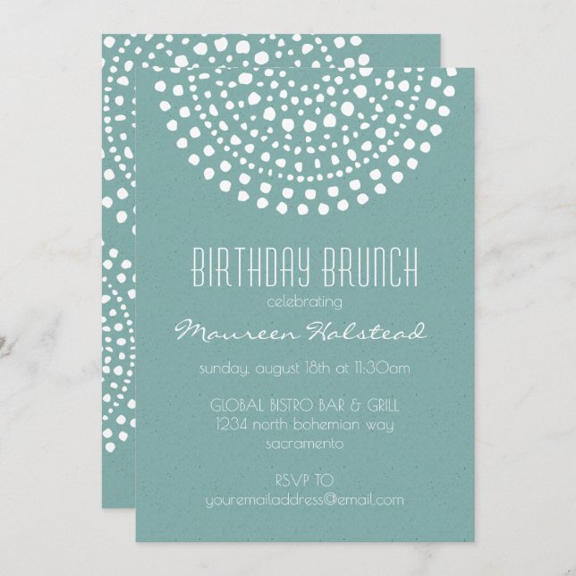 Boho Bali Birthday Brunch on Teal Invitation (Front/Back)