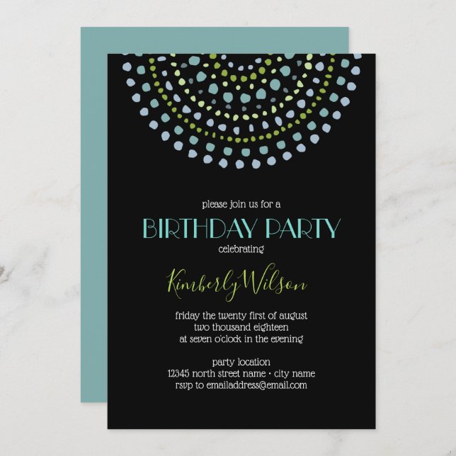 Boho Bali Turquoise Black Birthday 2 Invitation (Front/Back)