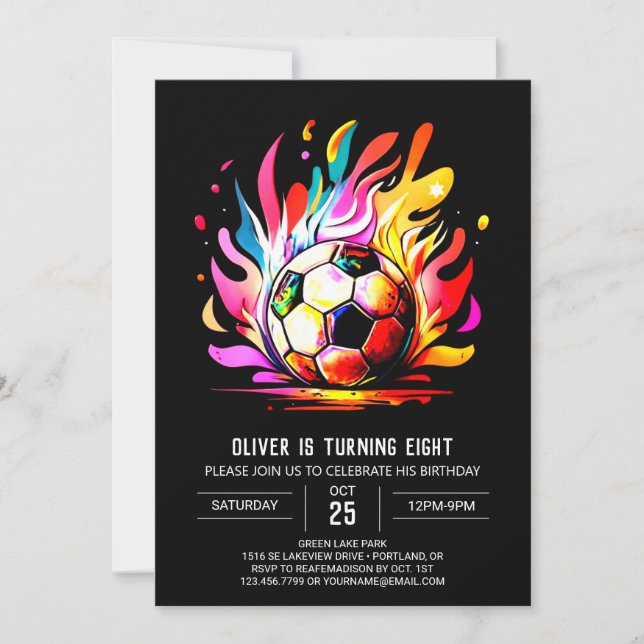 Boho Ball Editable Soccer Birthday Invitation (Front)