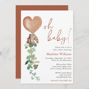 Boho Balloon Greenery Terracotta Baby Shower Invitation