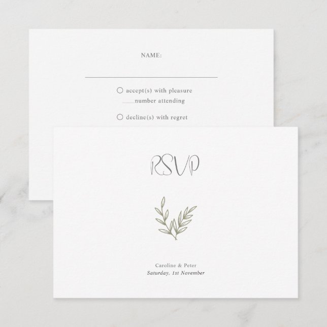 Boho Bamboo Botanical Leaf Soft Elegant Greenery  RSVP Card (Front/Back)