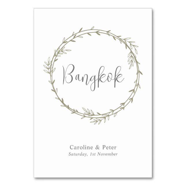 Boho Bamboo Botanical Leaf Soft Elegant Greenery Table Number (Front)