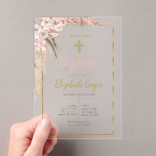 boho baptism acrylic invitations