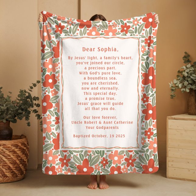 Boho Baptism Gift Personal Prayer Fleece Blanket  (Creator Uploaded)