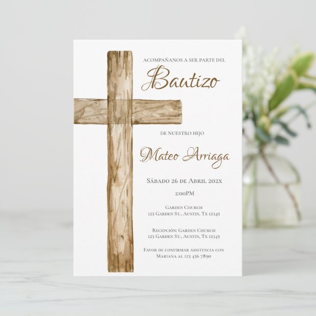  Boho Baptism  Invitation (Standing Front)