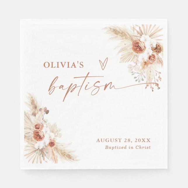 Boho Baptism Napkins | Pampas Grass Christening (Front)