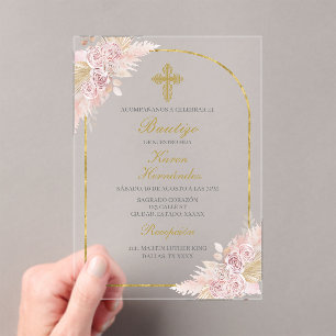 Boho Baptism Spanish Acrylic Invitations
