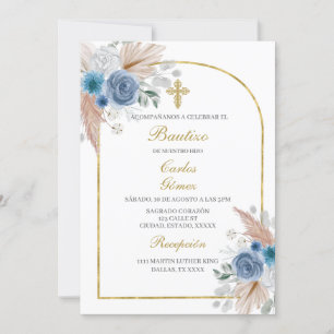 Boho Baptism Spanish for boy Invitation