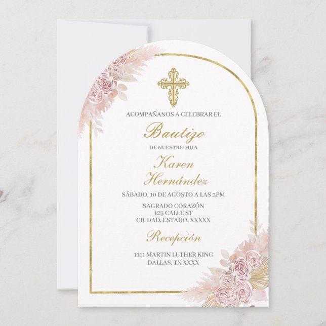 Boho Baptism Spanish Invitation (Front)