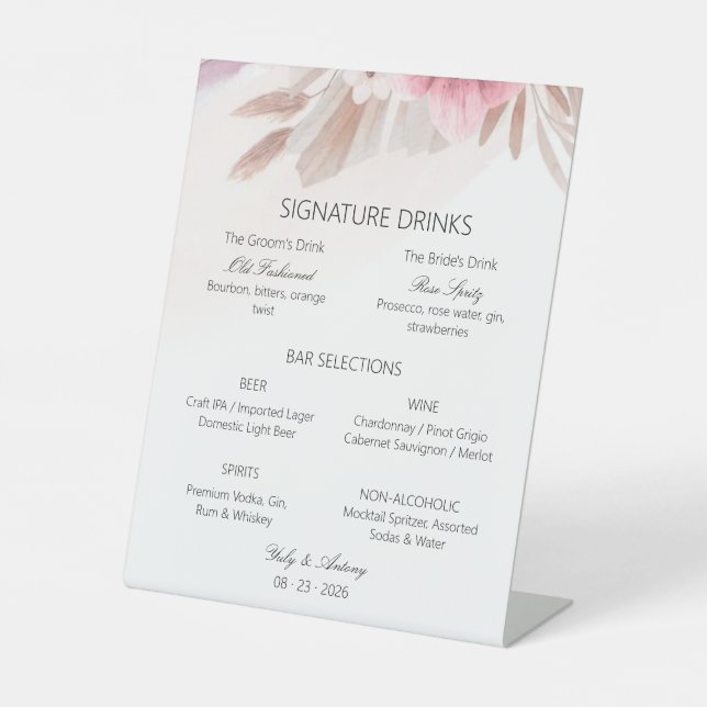 Boho Bar Cocktail Beverage Selection Table Stand Pedestal Sign (Front)