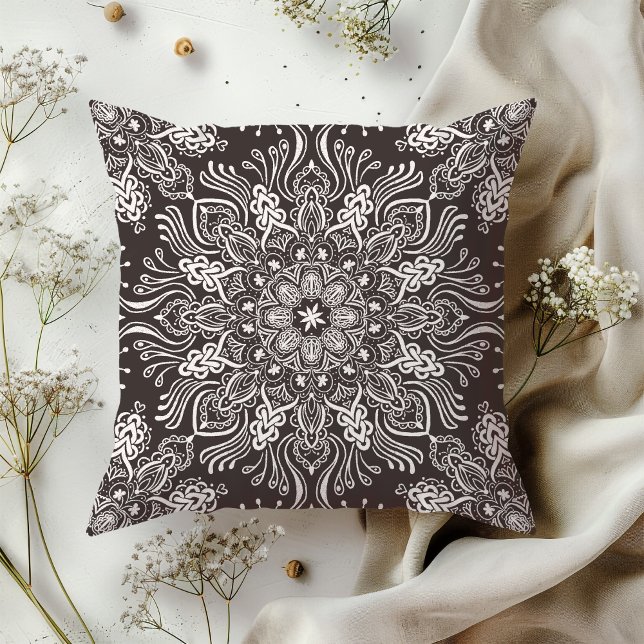 Boho Barkley Mandala eclipse black Cushion (Creator Uploaded)
