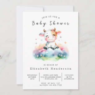 Boho Barn Calf Cow Baby Shower Invitation