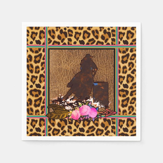 BOHO BARREL RACER LEOPARD PRINT DECOUPAGE PAPER NAPKIN (Front)
