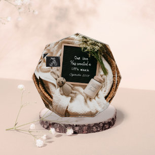 Boho basket pregnancy announcement keepsake gift photo block