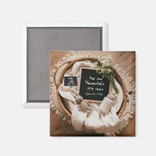 Boho basket  pregnancy announcement keepsake  magnet