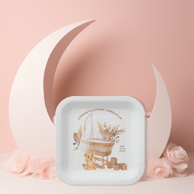 Boho Bassinet Nursery Baby Shower Paper Plate (Creator Uploaded)