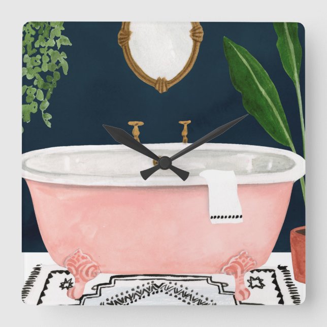 Boho Bath II Square Wall Clock (Front)
