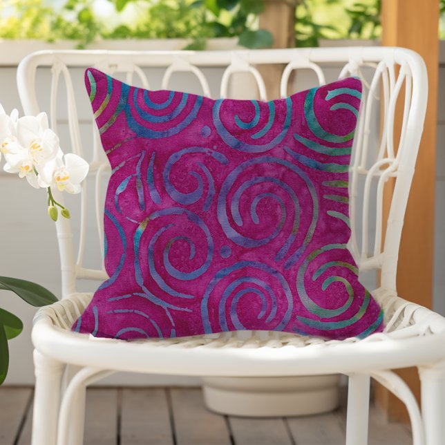 Boho Batik Magenta Purple Swirls Pattern Cushion (Creator Uploaded)