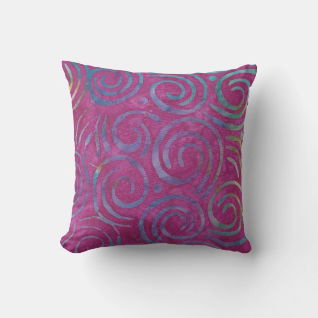 Boho Batik Magenta Purple Swirls Pattern Cushion (Front)