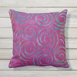 Boho Batik Magenta Purple Swirls Pattern Cushion