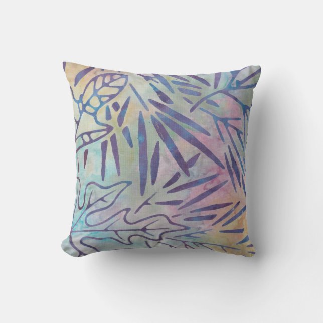 Boho Batik Purple Leaves Pastel Rainbow Cushion (Front)