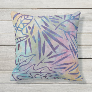 Boho Batik Purple Leaves Pastel Rainbow Cushion