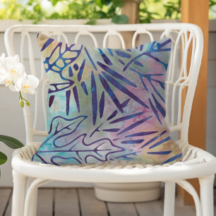 Boho Batik Purple Leaves Pastel Rainbow Cushion