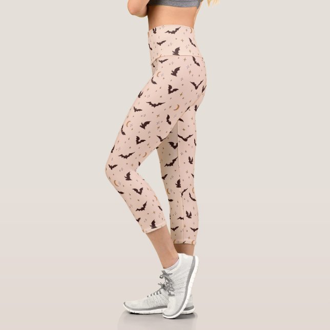 Boho Bats and Stars Halloween Pattern Capri Leggings (Left)