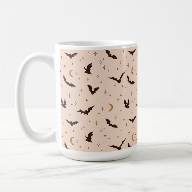 Boho Bats and Stars Halloween Pattern Coffee Mug (Left)
