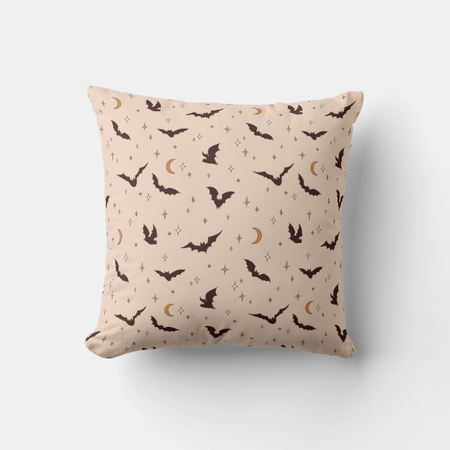 Boho Bats and Stars Halloween Pattern Cushion (Front)