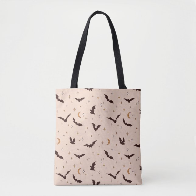 Boho Bats and Stars Halloween Pattern Tote Bag (Front)