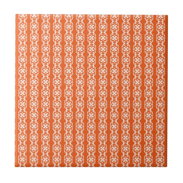 Boho Bazaar, Mix & Match Orange Pattern Ceramic Tile (Front)