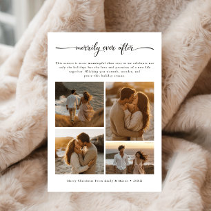 Boho Beach 4 Photo Merrily Ever After Wedding Holiday Card