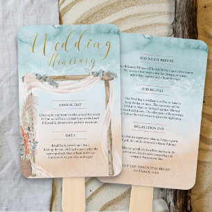 Boho Beach Arbor Ocean Wedding Itinerary Hand Fan