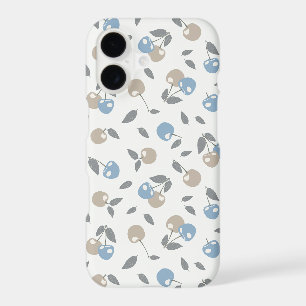 Boho Beach Cherries - beige blue fruit pattern.