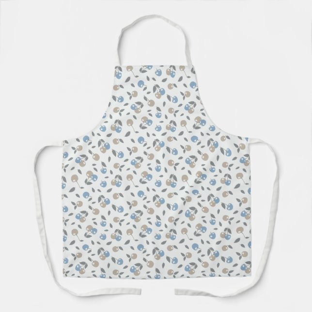 Boho Beach Cherries - beige blue fruit pattern. Apron (Front)