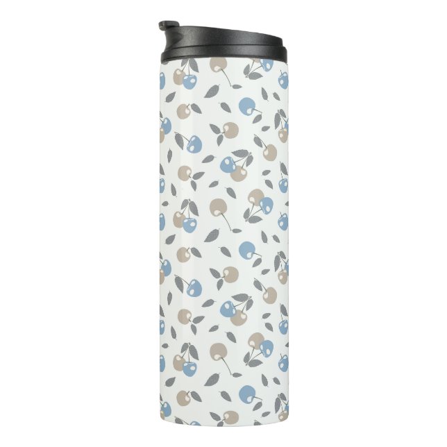 Boho Beach Cherries - beige blue fruit pattern. Thermal Tumbler (Rotated Right)