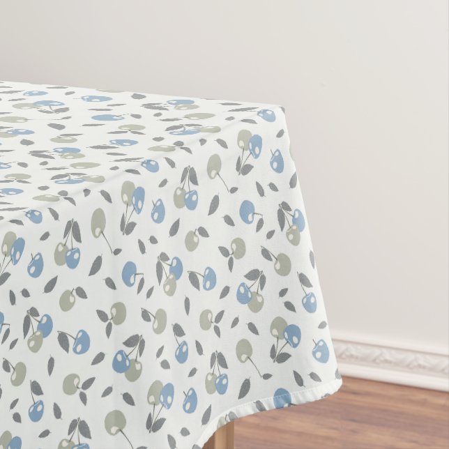 Boho Beach Cherries - sage blue fruit pattern. Tablecloth (In Situ)