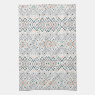 Boho Beach Diamond Chevron Teal Peach Pale Grey Tea Towel