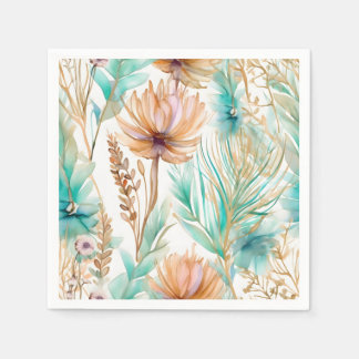 Boho Beach Floral Blue Peach Wedding  Napkin