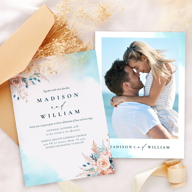 Boho Beach Floral Watercolor Wedding Invitation (Creator Uploaded)