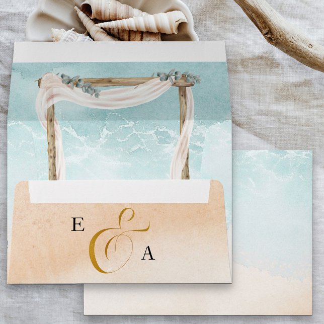 Boho Beach Monogrammed Wedding Invitation Envelope (Creator Uploaded)