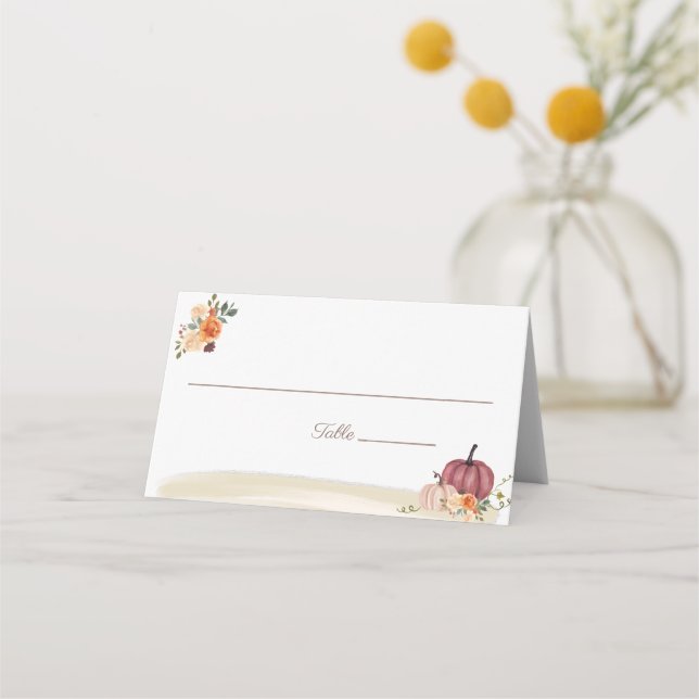 Boho Beach Pumpkin Floral Wedding Table Place Card (Front)