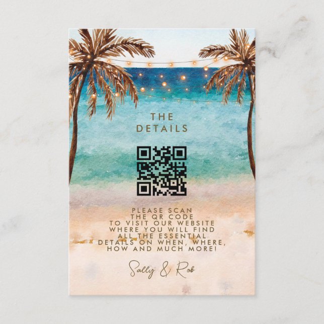 boho beach QR code wedding information card (Front)