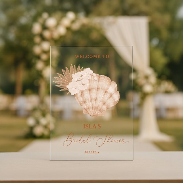 Boho Beach Seashell Bridal Shower Welcome Acrylic Sign (Creator Uploaded)