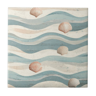 Boho Beach Seashell Waves Ceramic Tile
