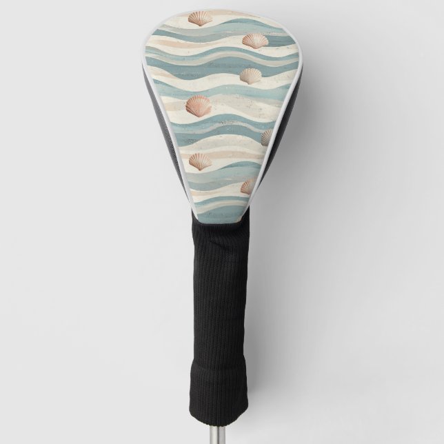 Boho Beach Seashell Waves Golf Head Cover (Front)