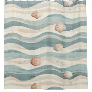 Boho Beach Seashell Waves Shower Curtain