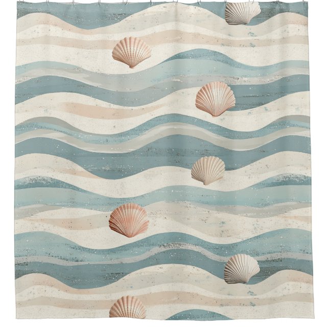 Boho Beach Seashell Waves Shower Curtain (Front)